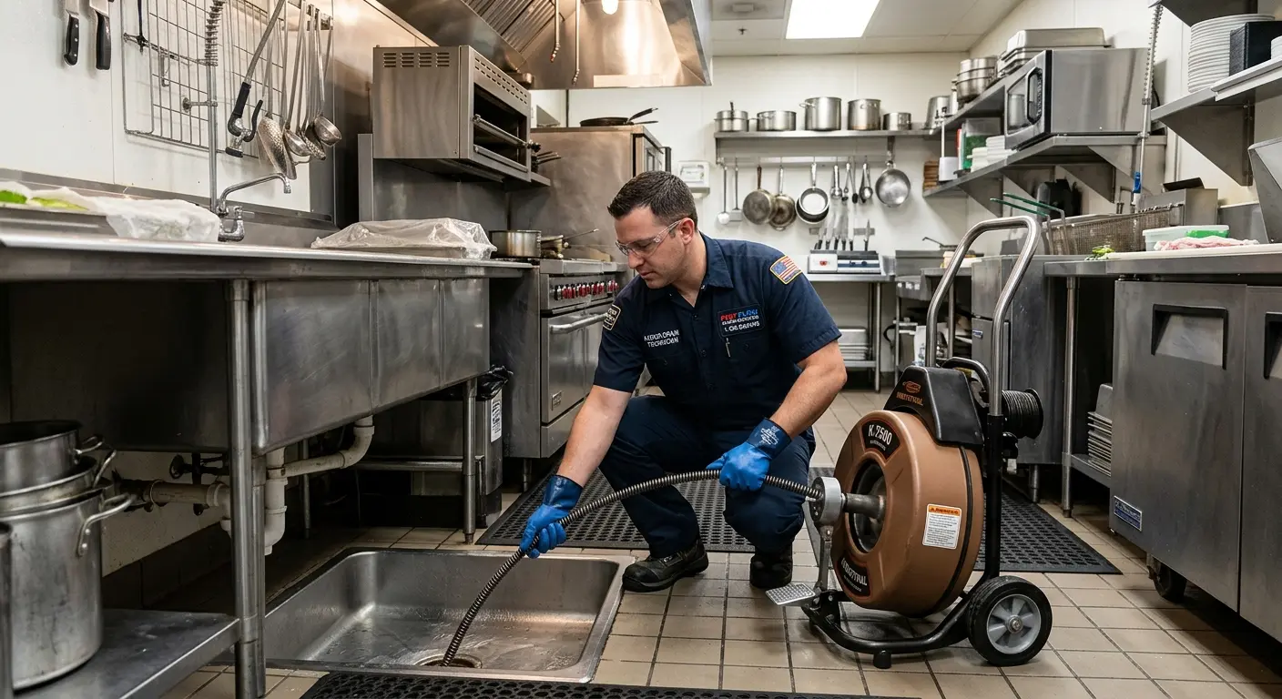 Commercial drain cleaning service in a restaurant kitchen in Tomah